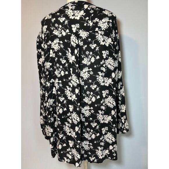 Lane Bryant Blouse Top Woman 14/16 Gauzy Floral Boho Key Hole Long Sleeve Flowy - Picture 3 of 6